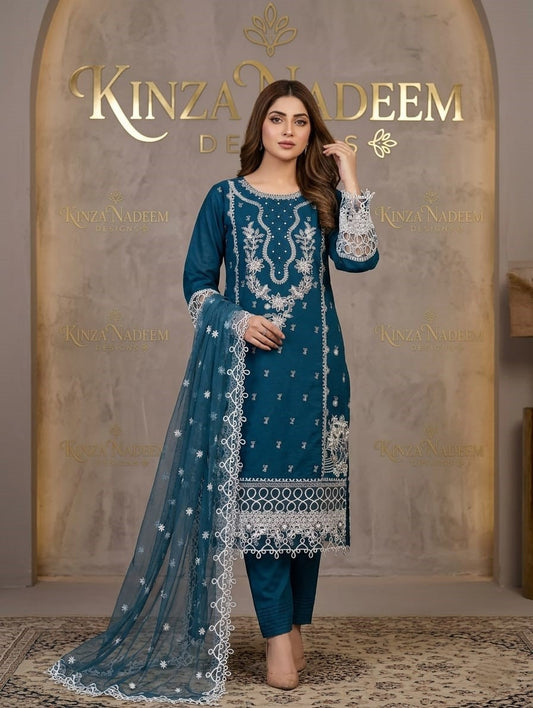 Zarmin — 3Pc Embroidered Chiffon Suit Kinza Nadeem