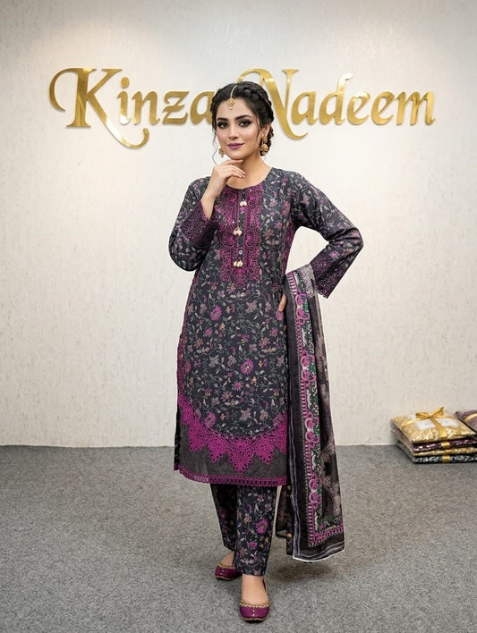 Abeer — 3Pc Printed Lawn Suit Kinza Nadeem