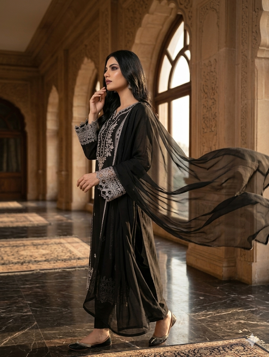 Noir Elara — 3Pc Embroidered Chiffon Suit Kinza Nadeem