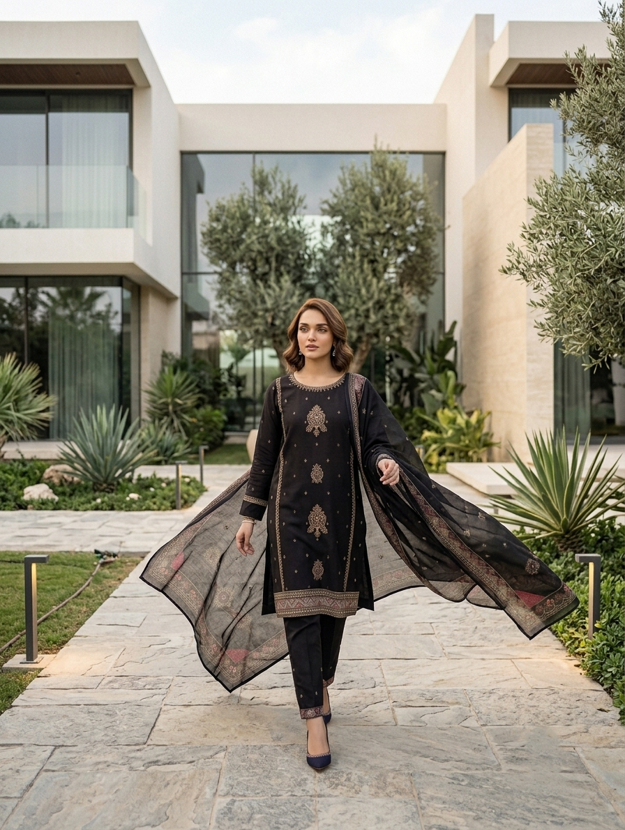 Noir Zariya — 3Pc Embroidered Lawn Suit Kinzanadeem