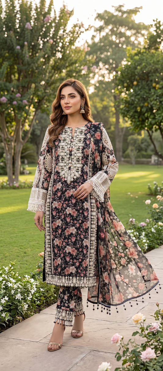 Siyah Gul — 3Pc Embroidered Lawn Suit Kinzanadeem