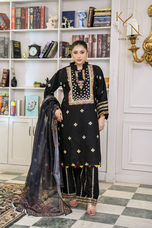 Midnight Flora 3PC Kinza Nadeem