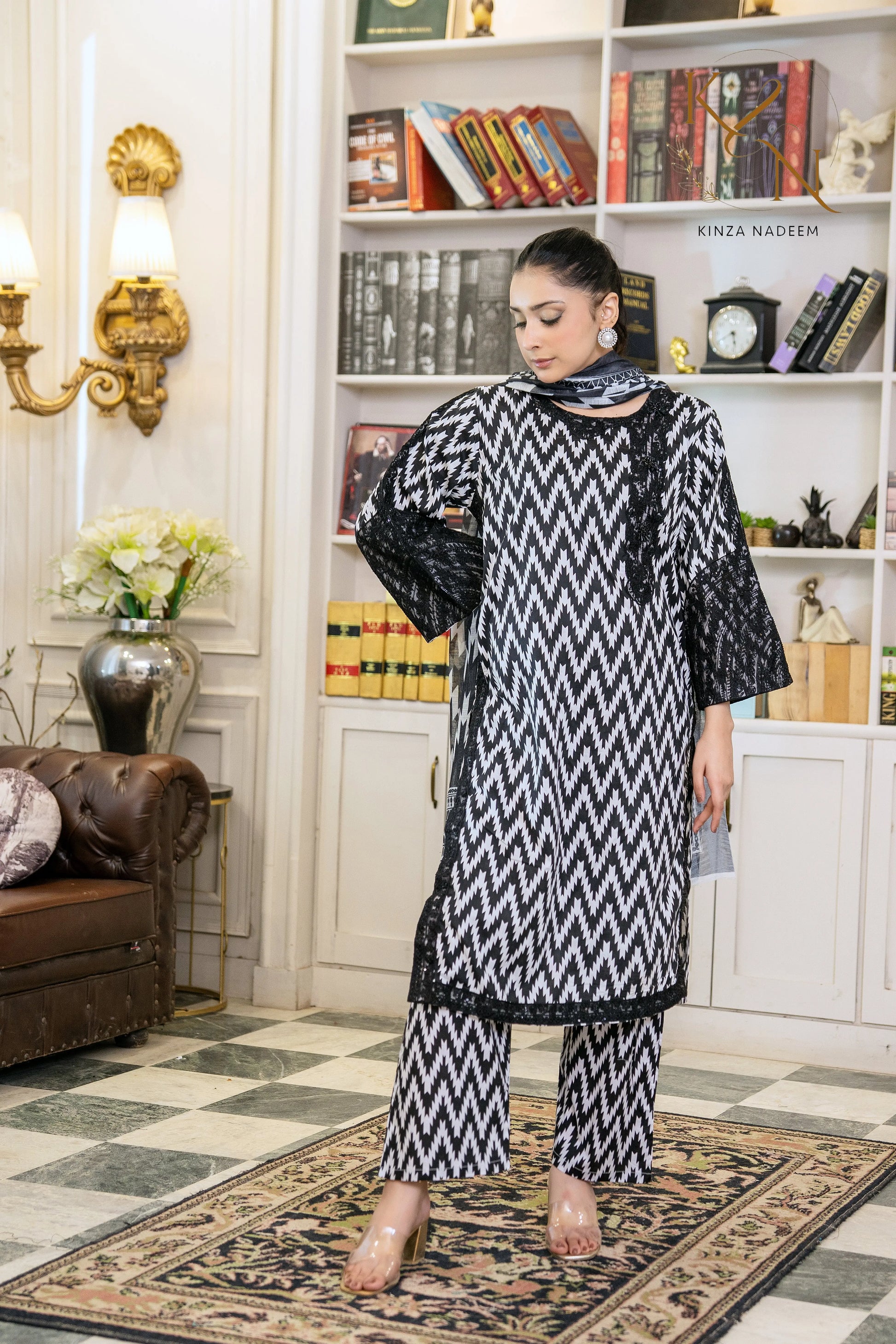 Ruby Chevron 3pc Kinza Nadeem