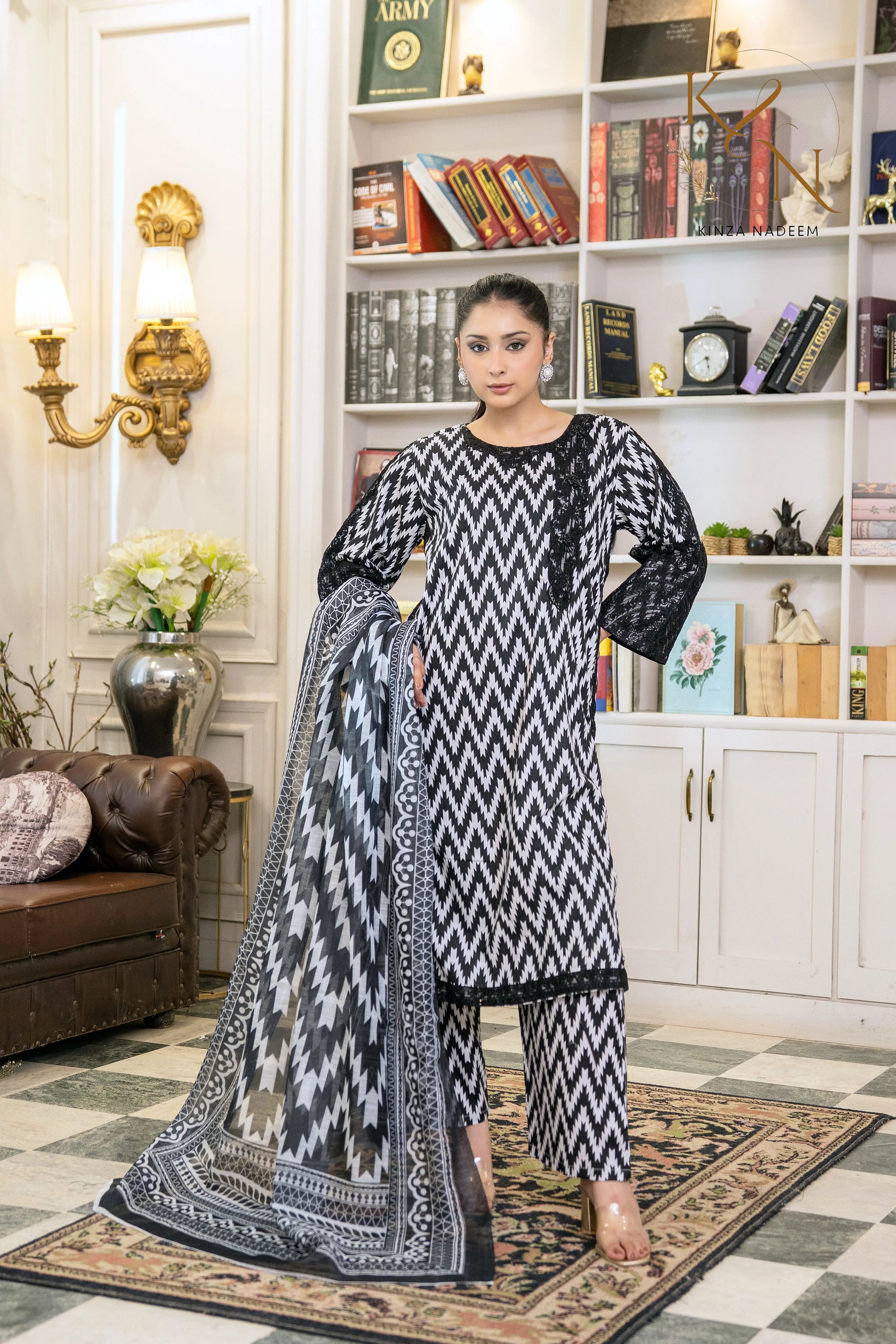 Ruby Chevron 3pc Kinza Nadeem