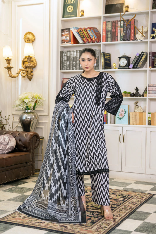 Ruby Chevron 3pc Kinza Nadeem