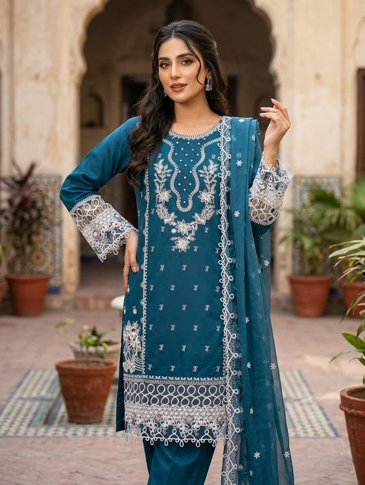 Zarmin — 3Pc Embroidered Chiffon Suit Kinza Nadeem