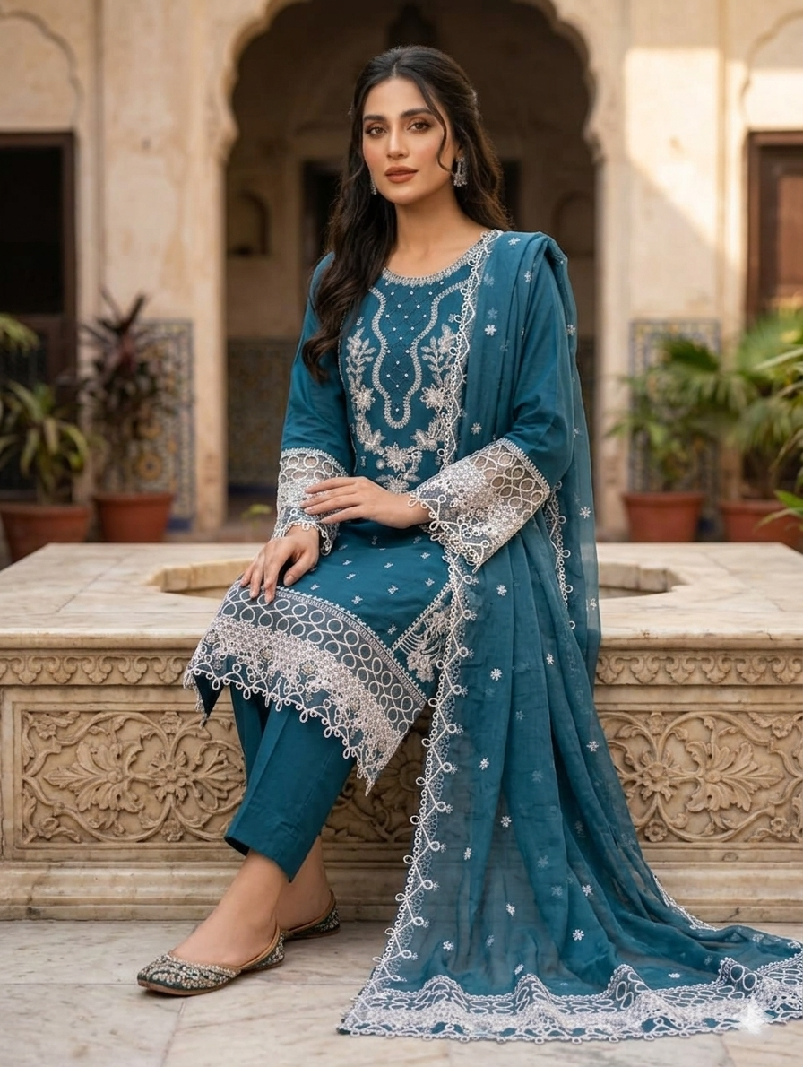 Zarmin — 3Pc Embroidered Chiffon Suit Kinza Nadeem