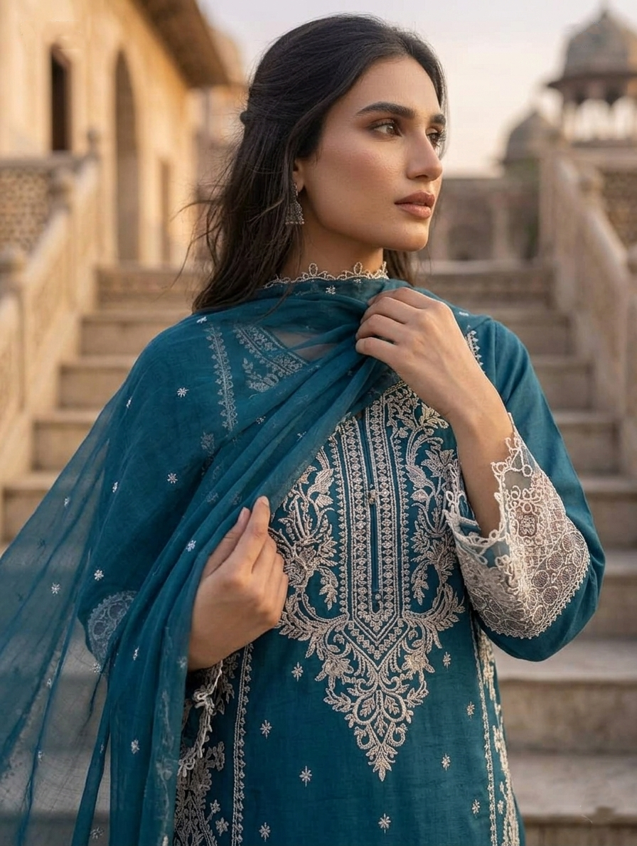 Zarmin — 3Pc Embroidered Chiffon Suit Kinza Nadeem