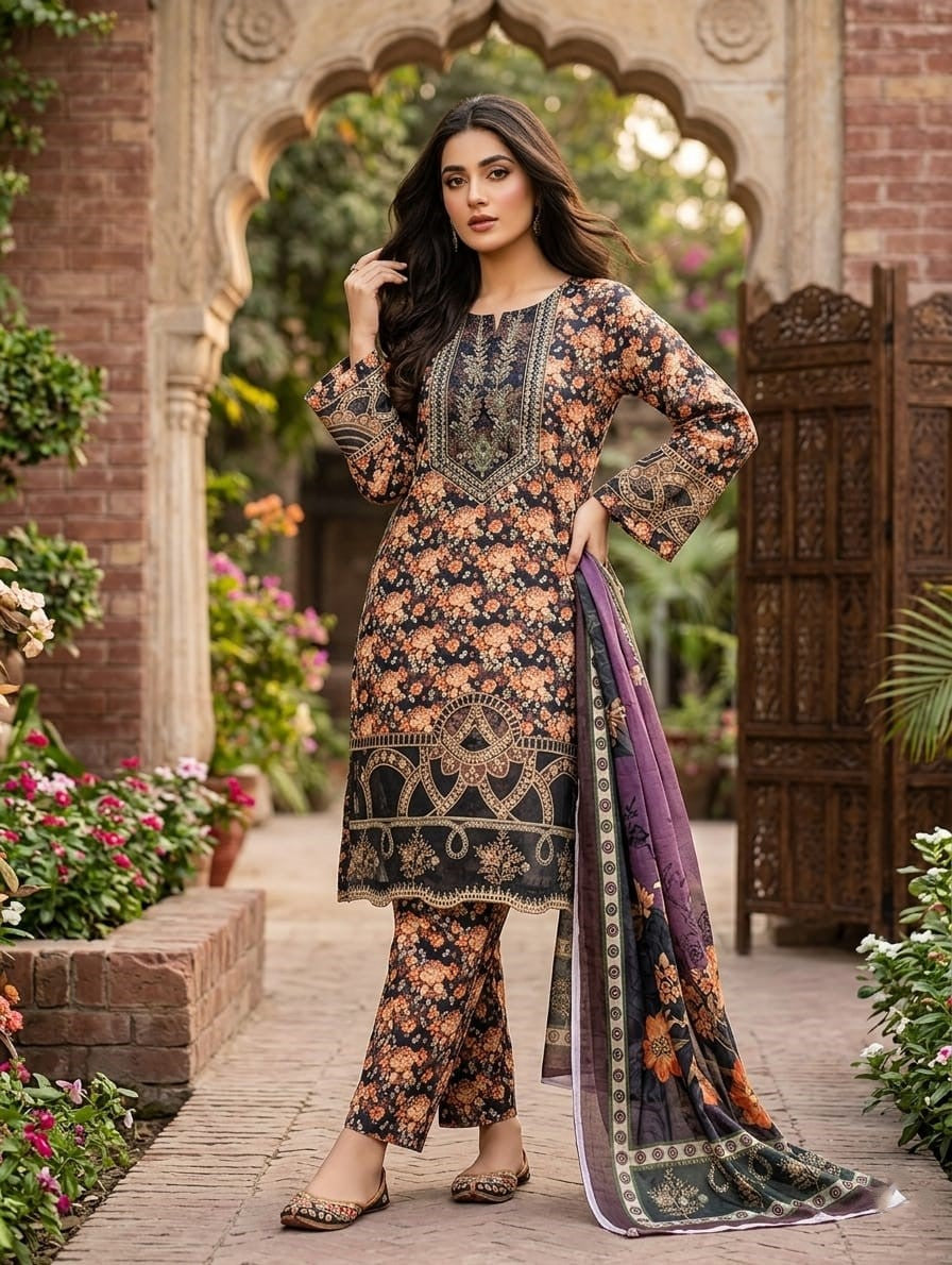 Mehrun — 3Pc Printed Lawn Suit Kinza Nadeem