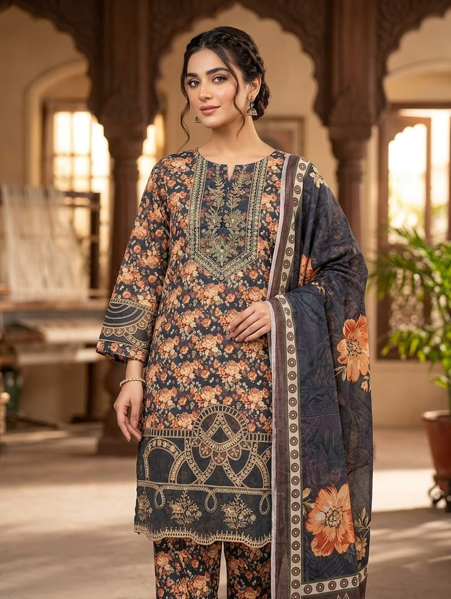 Mehrun — 3Pc Printed Lawn Suit Kinza Nadeem