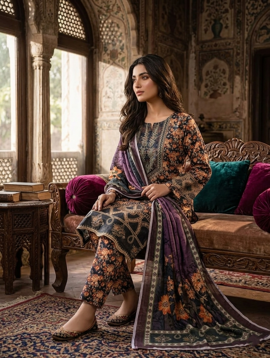 Mehrun — 3Pc Printed Lawn Suit Kinza Nadeem