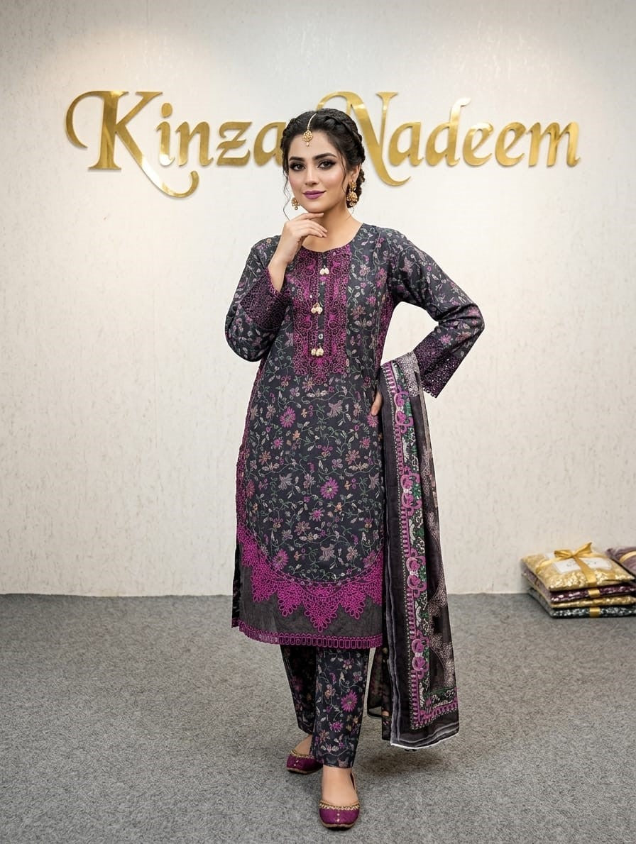 Abeer — 3Pc Printed Lawn Suit Kinza Nadeem
