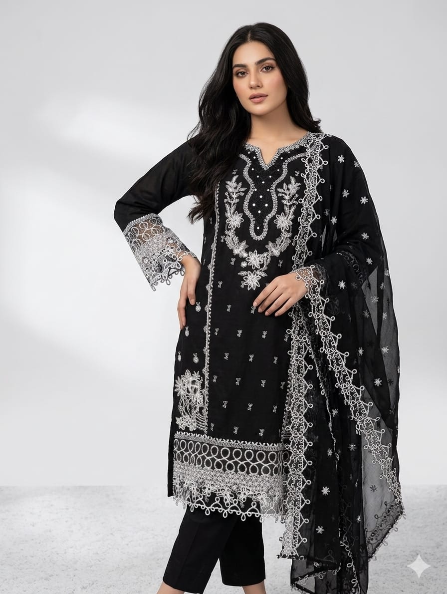 Noir Elara — 3Pc Embroidered Chiffon Suit Kinza Nadeem
