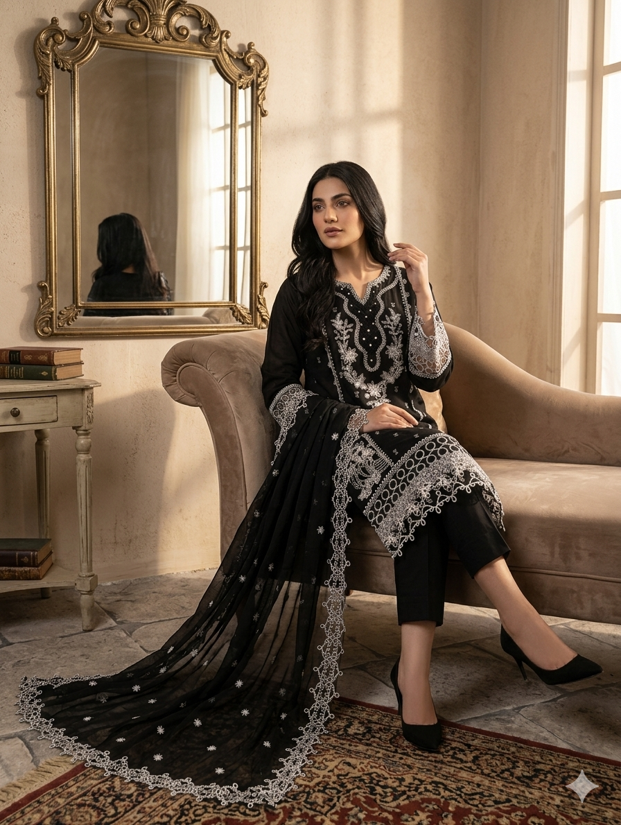Noir Elara — 3Pc Embroidered Chiffon Suit Kinza Nadeem