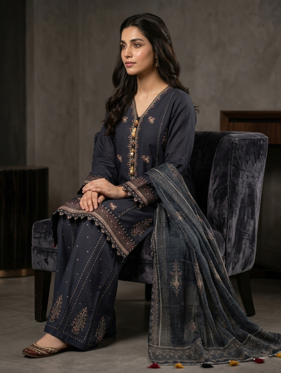 Serene Noor — 3Pc Embroidered Suit Kinza Nadeem