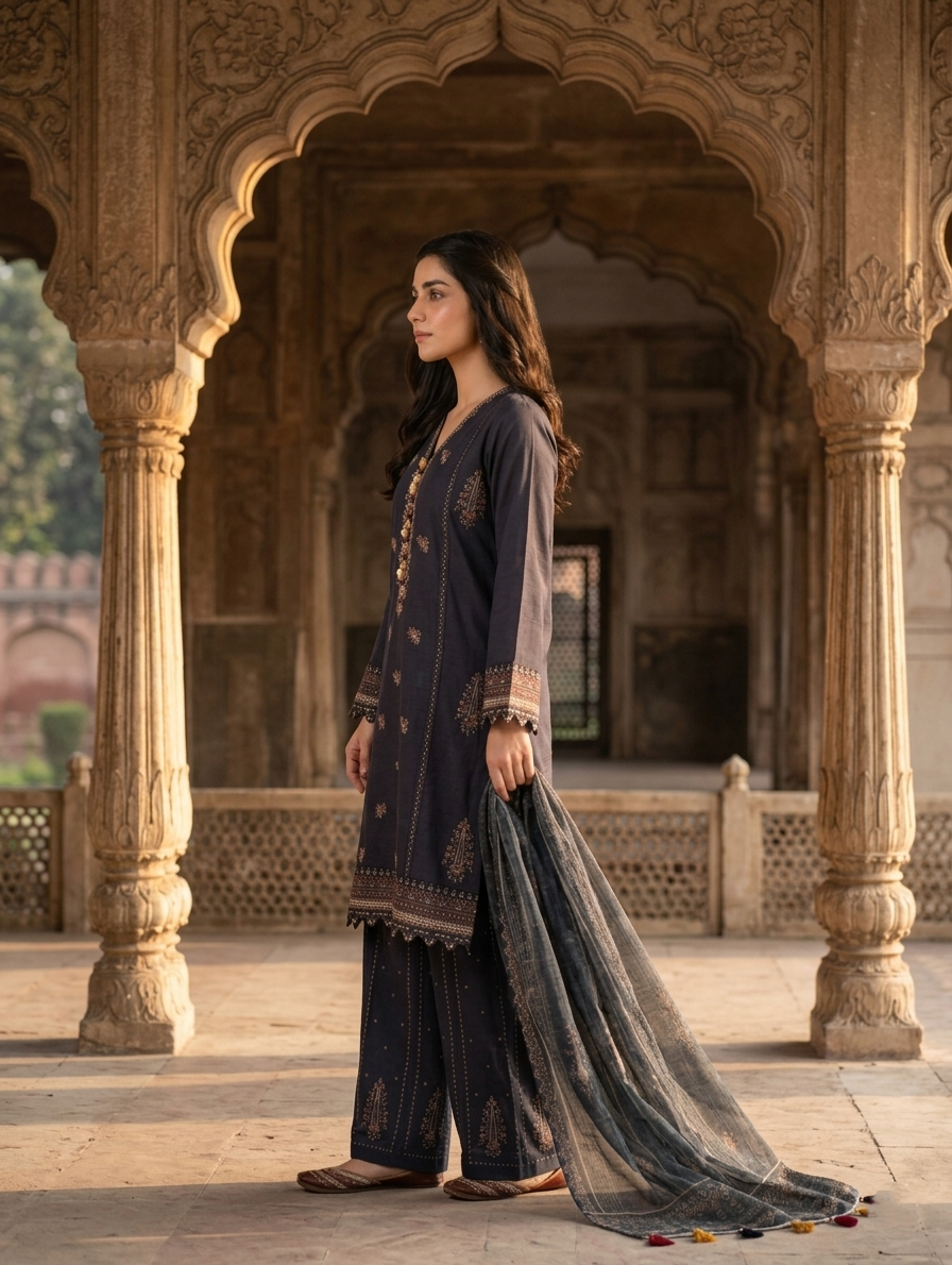Serene Noor — 3Pc Embroidered Suit Kinza Nadeem