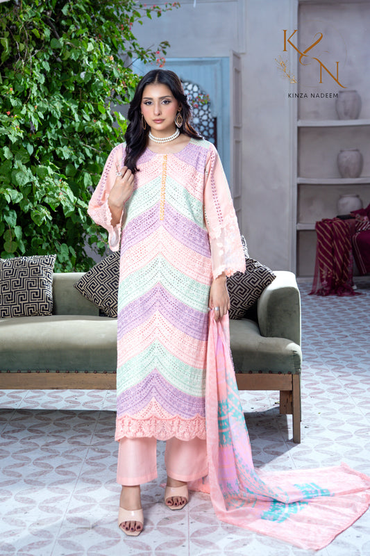 Blush Noir — 3Pc Embroidered Suit Kinza Nadeem