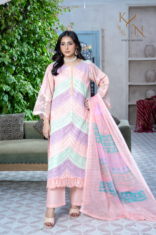 Blush Noir — 3Pc Embroidered Suit Kinza Nadeem