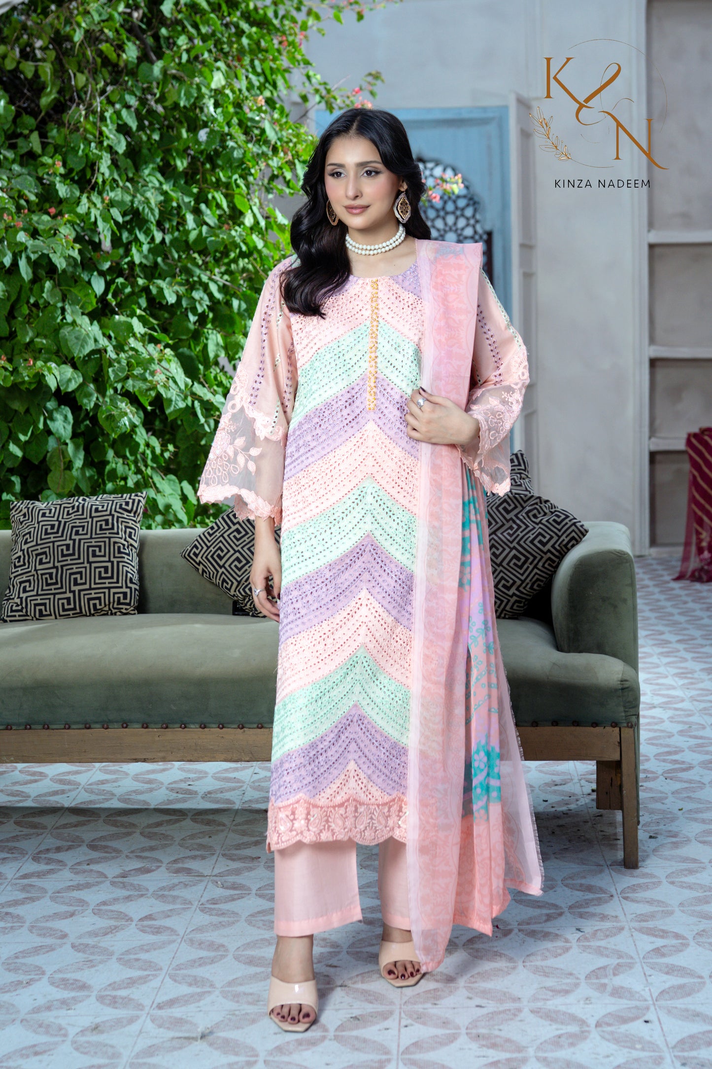 Blush Noir — 3Pc Embroidered Suit Kinza Nadeem