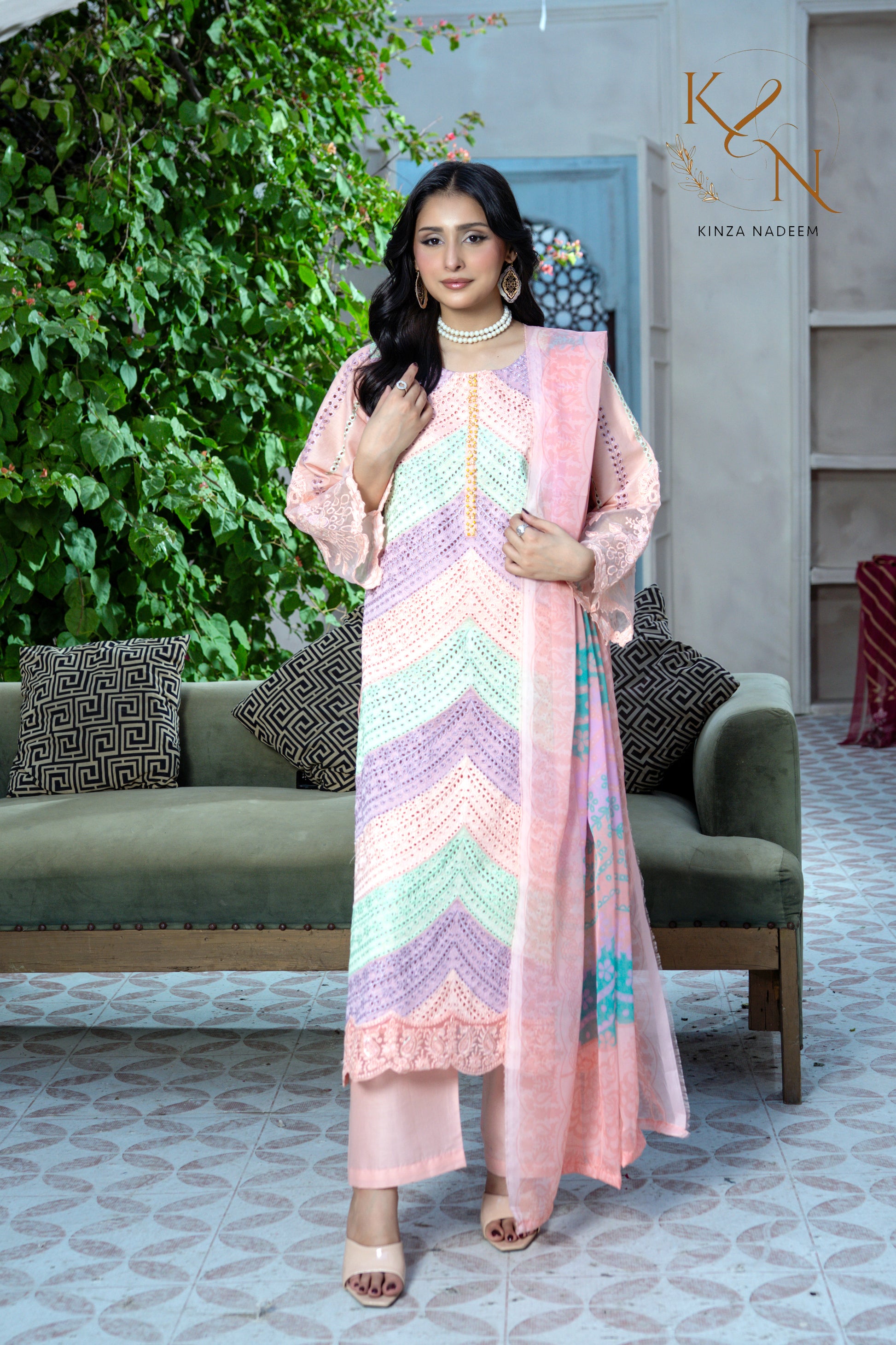 Blush Noir — 3Pc Embroidered Suit Kinza Nadeem