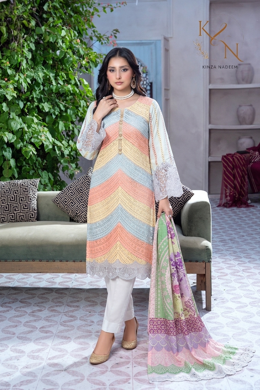 Blush Noir — 3Pc Embroidered Suit Kinza Nadeem