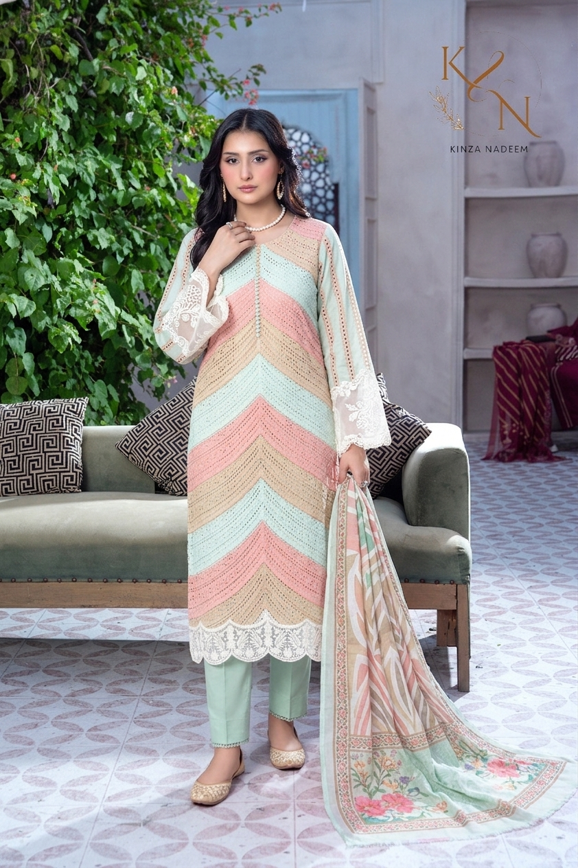 Blush Noir — 3Pc Embroidered Suit Kinza Nadeem