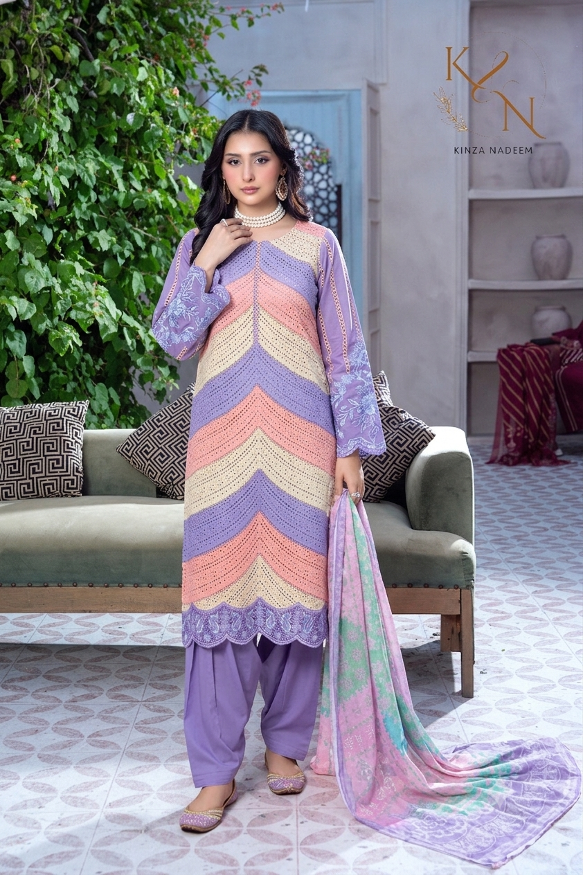 Blush Noir — 3Pc Embroidered Suit Kinza Nadeem