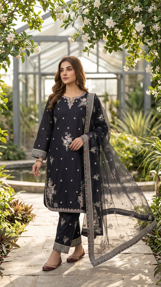 KN-023 Mehran Noor — 3Pc Embroidered Chiffon Suit Kinzanadeem