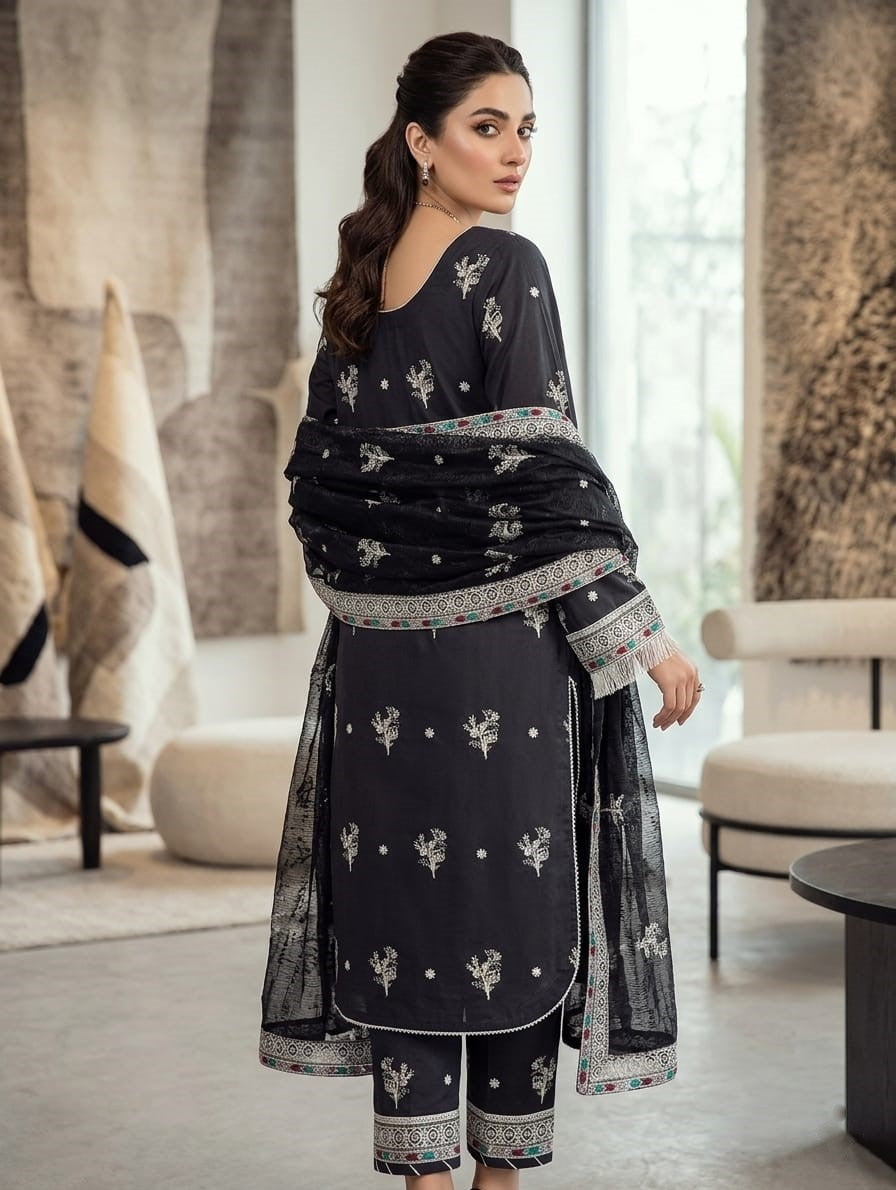 KN-023 Mehran Noor — 3Pc Embroidered Chiffon Suit Kinzanadeem