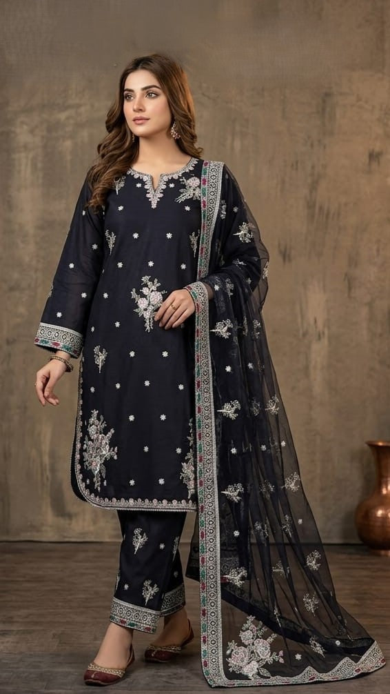 KN-023 Mehran Noor — 3Pc Embroidered Chiffon Suit Kinzanadeem
