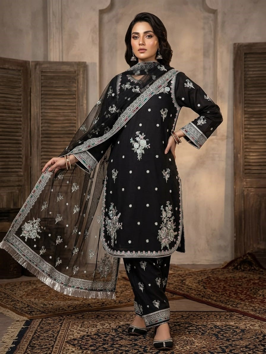 KN-023 Mehran Noor — 3Pc Embroidered Chiffon Suit Kinzanadeem