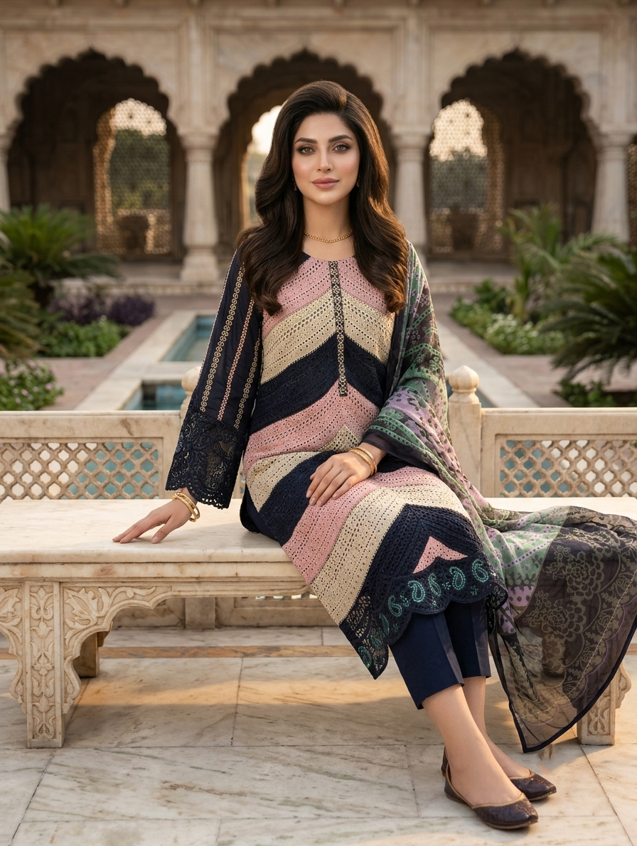 Naira Chevron — 3Pc Embroidered Lawn Suit Kinzanadeem