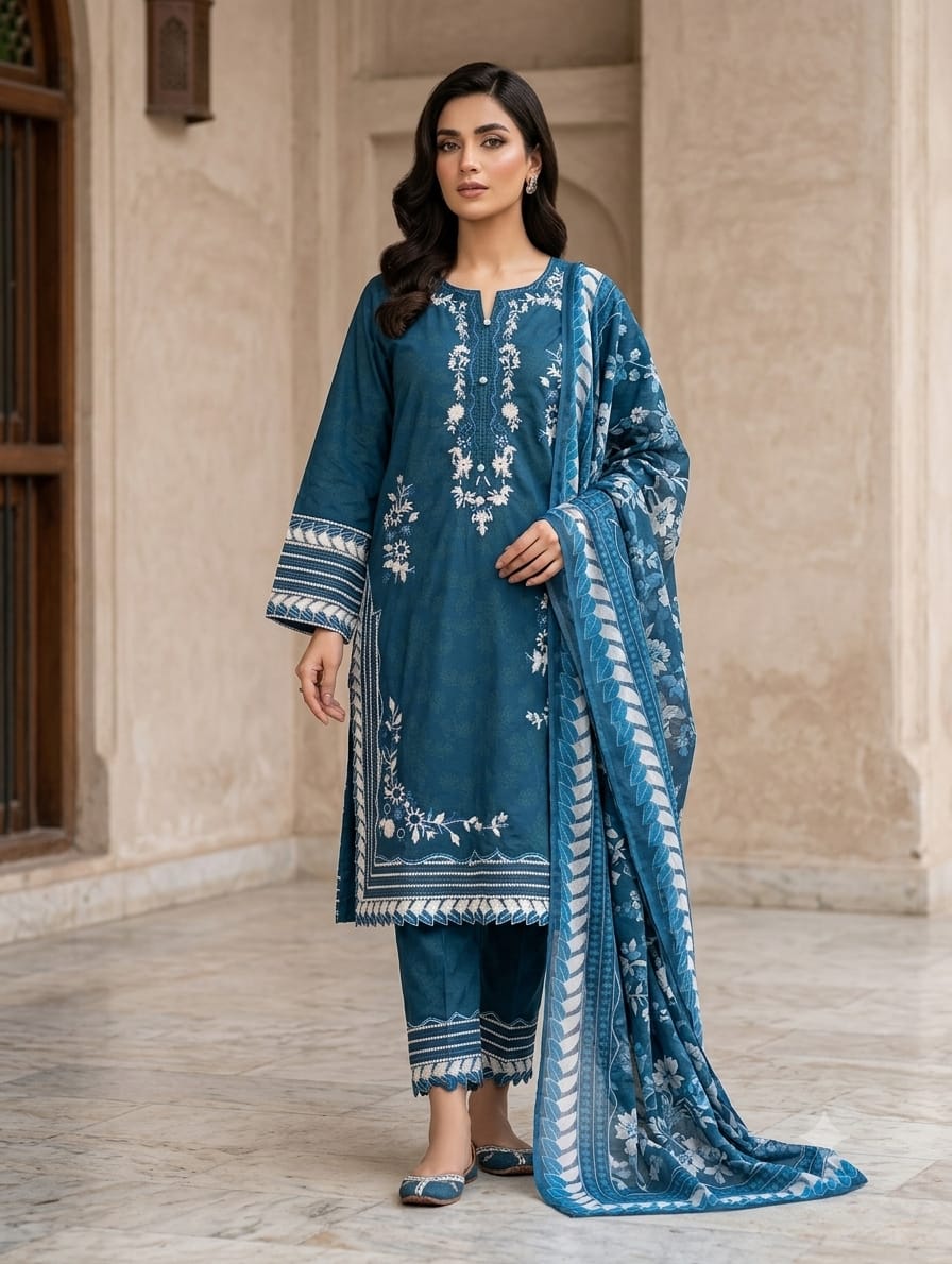 Neelam Noor — 3Pc Embroidered Lawn Suit Kinzanadeem