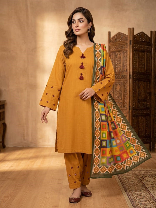 Zareen Saffron — 3Pc Orange Lawn Suit Kinzanadeem