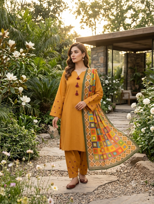 Zareen Saffron — 3Pc Orange Lawn Suit Kinzanadeem