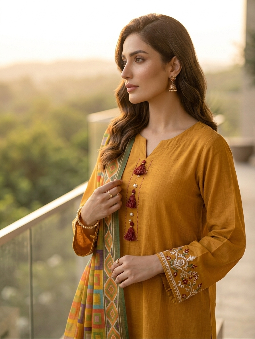 Zareen Saffron — 3Pc Orange Lawn Suit Kinzanadeem