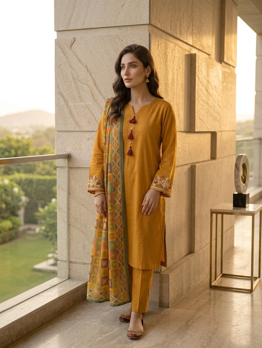 Zareen Saffron — 3Pc Orange Lawn Suit Kinzanadeem