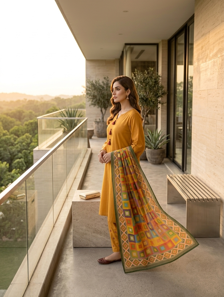 Zareen Saffron — 3Pc Orange Lawn Suit Kinzanadeem
