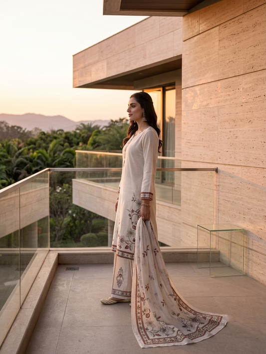 Ivory Mehr — 3Pc Embroidered Lawn Suit Kinzanadeem