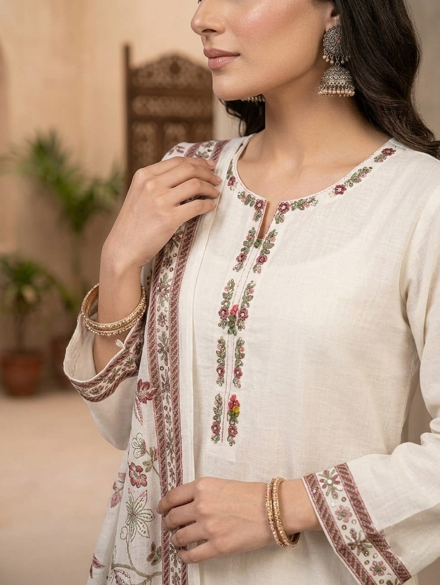 Ivory Mehr — 3Pc Embroidered Lawn Suit Kinzanadeem