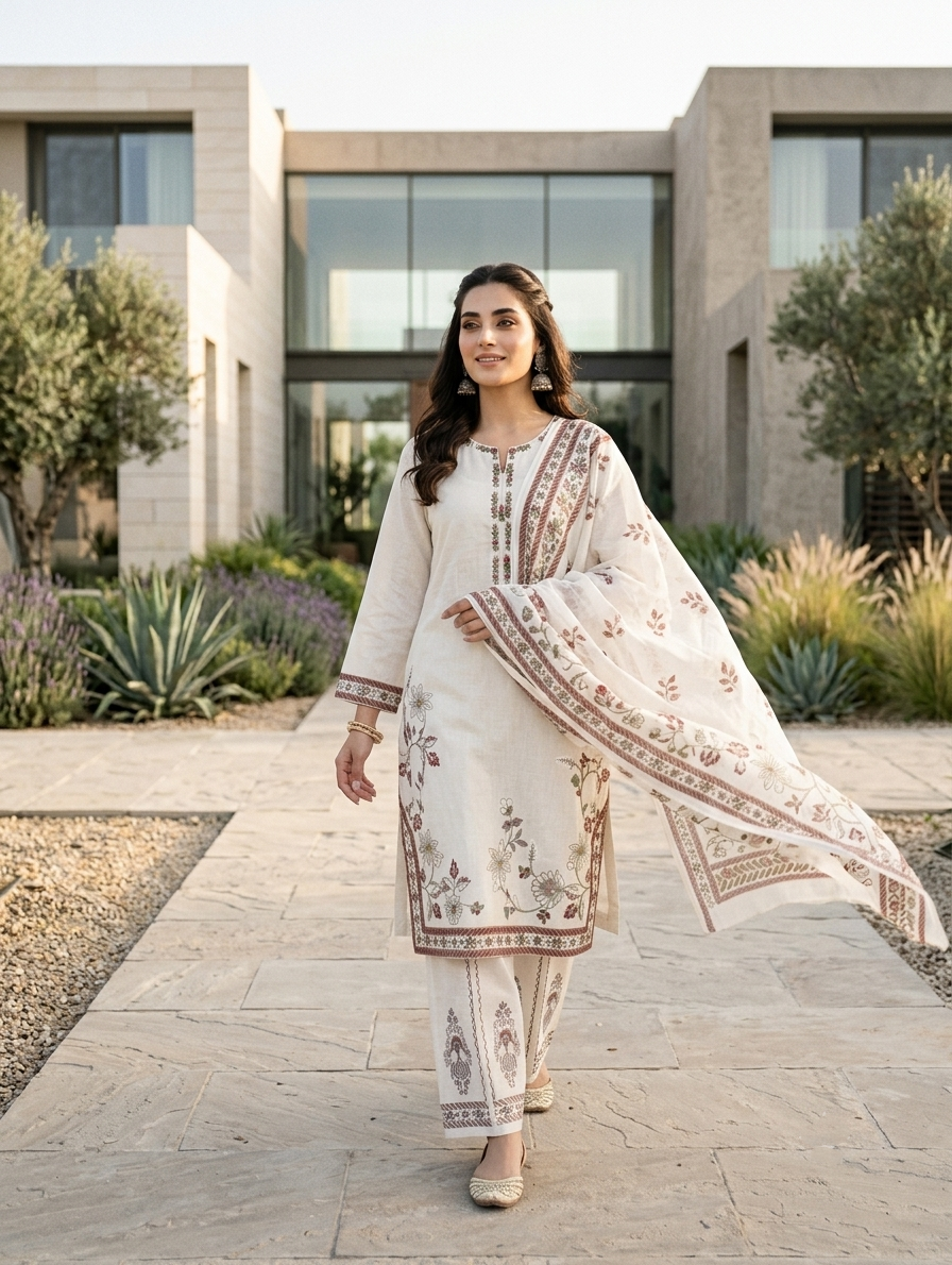 Ivory Mehr — 3Pc Embroidered Lawn Suit Kinzanadeem