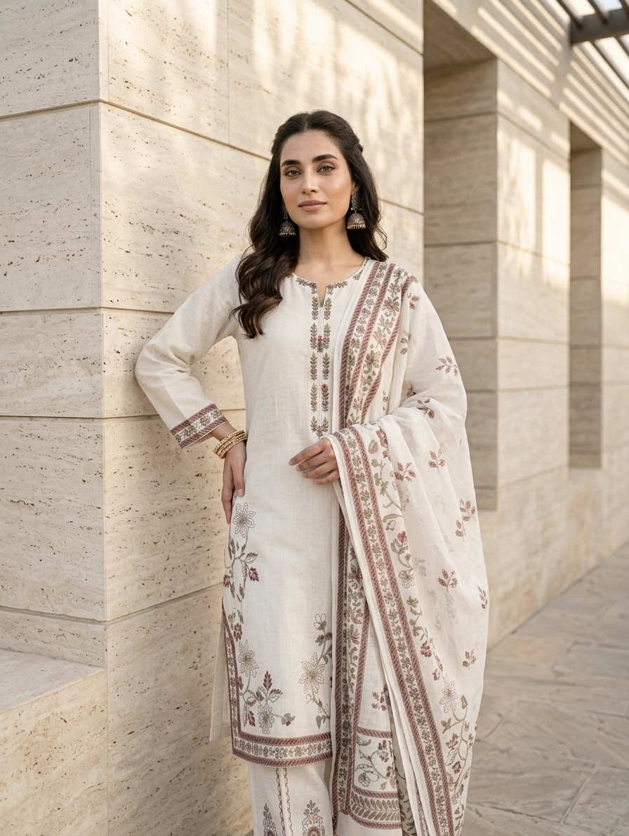Ivory Mehr — 3Pc Embroidered Lawn Suit Kinzanadeem