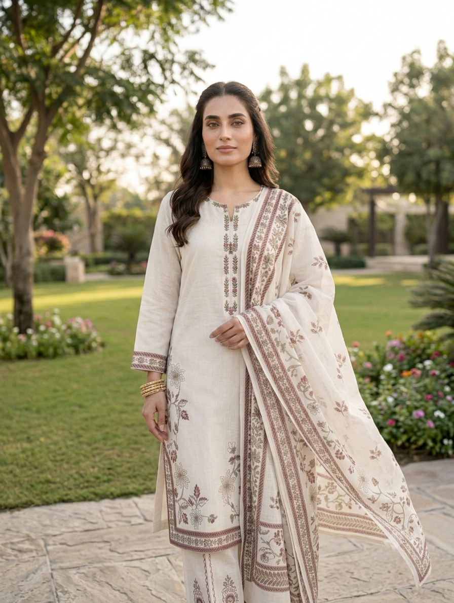Ivory Mehr — 3Pc Embroidered Lawn Suit Kinzanadeem