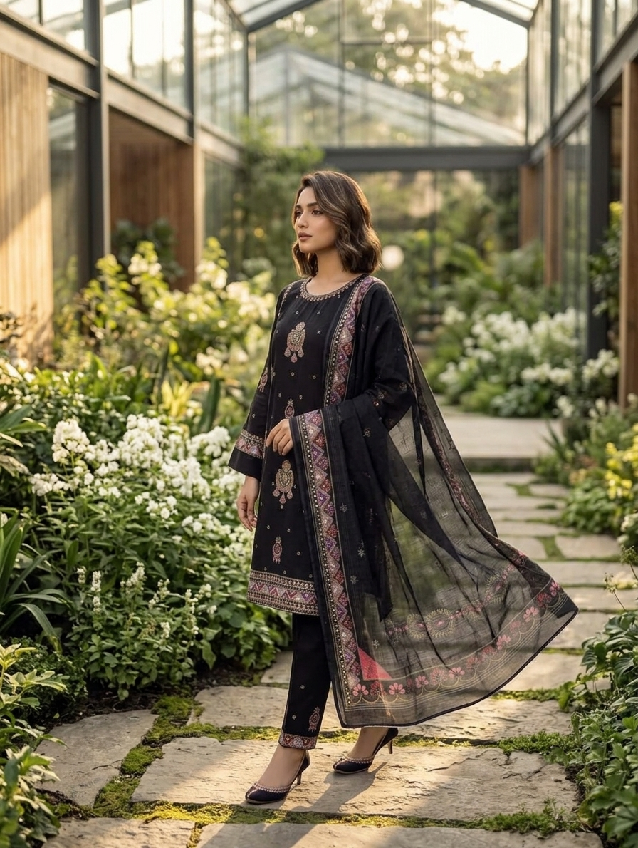 Noir Zariya — 3Pc Embroidered Lawn Suit Kinzanadeem