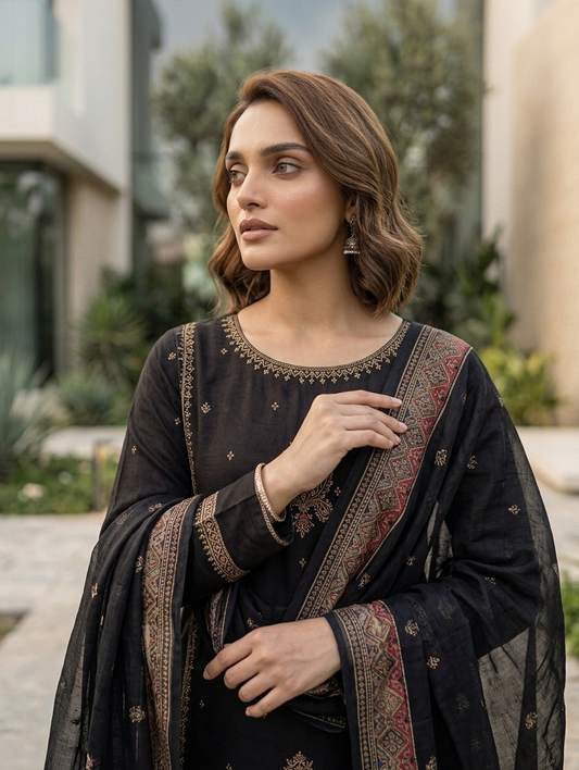 Noir Zariya — 3Pc Embroidered Lawn Suit Kinzanadeem
