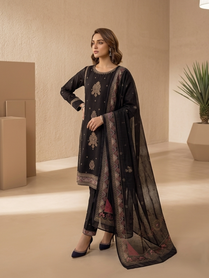 Noir Zariya — 3Pc Embroidered Lawn Suit Kinzanadeem
