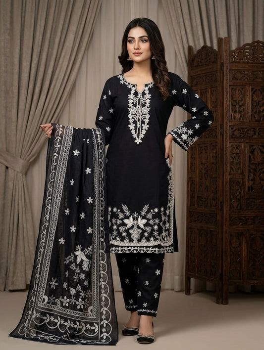 Siyah Noor — 3Pc Embroidered Lawn Suit Kinzanadeem