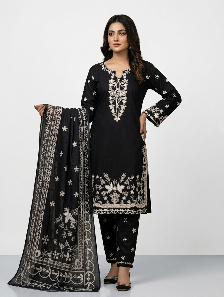 Siyah Noor — 3Pc Embroidered Lawn Suit Kinzanadeem