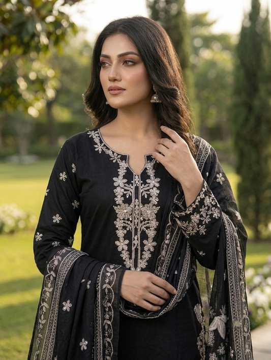 Siyah Noor — 3Pc Embroidered Lawn Suit Kinzanadeem