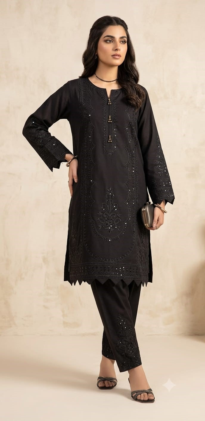 Noir Aura — 3Pc Embroidered Cotton Lawn Suit Kinzanadeem